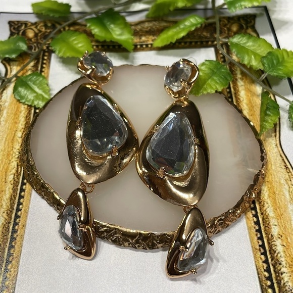 Zara Crystal Gold Statement Earrings - Picture 11 of 12